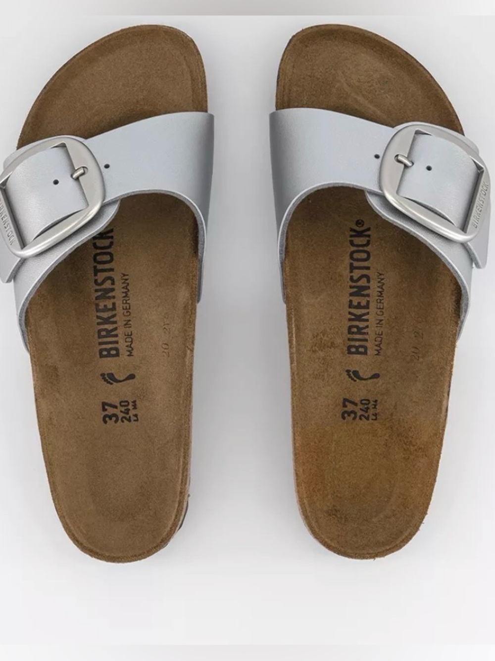 Birkenstock Madrid Big Buckle Leather Metallic Silver 9 Sandals Slides 40 Flats - Picture 6 of 16